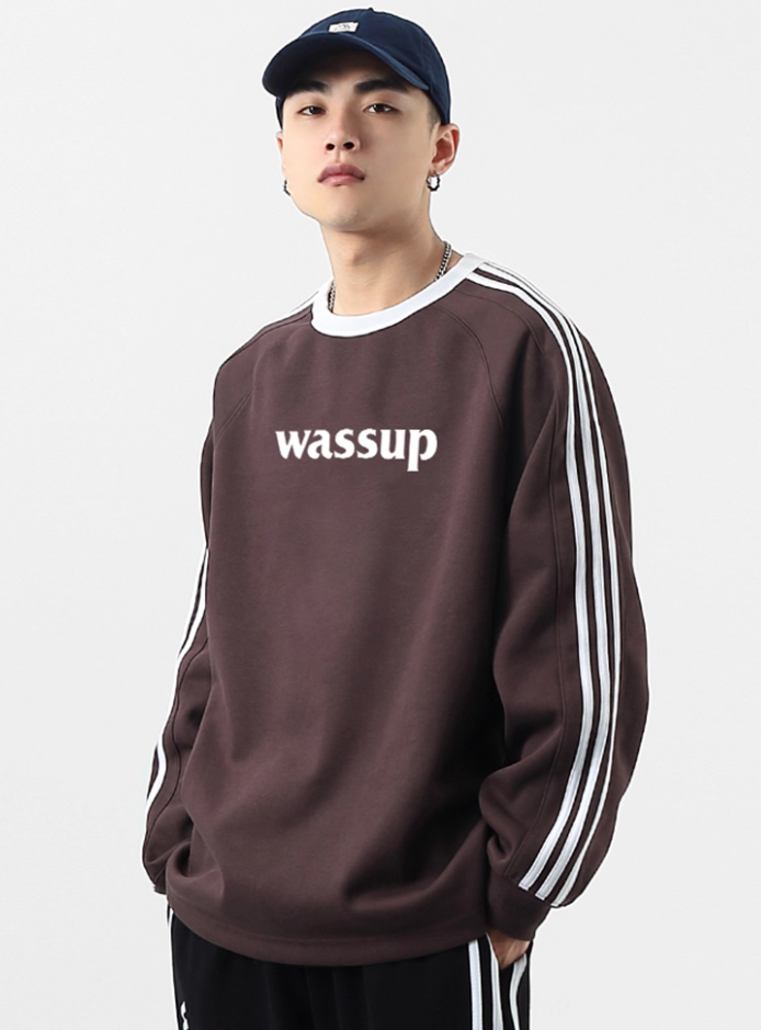 Wassup fashionable brand three stripes letter long sleeves sweat shirt men