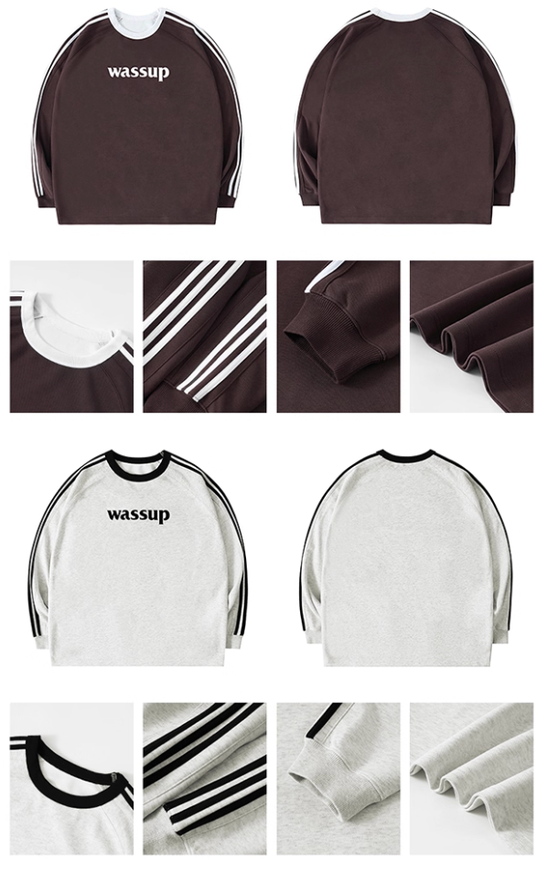 Wassup fashionable brand three stripes letter long sleeves sweat shirt men