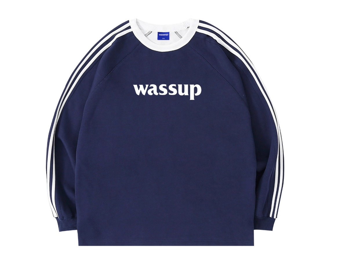 Wassup fashionable brand three stripes letter long sleeves sweat shirt men