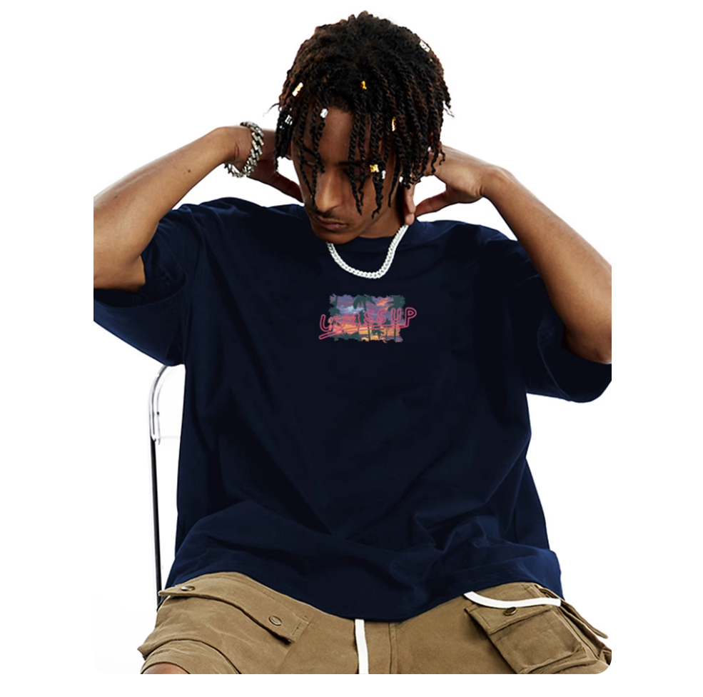 Wassup sunset color block printing short-sleeved t-shirt for men