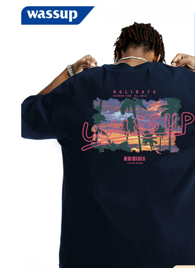 Wassup sunset color block printing short-sleeved t-shirt for men