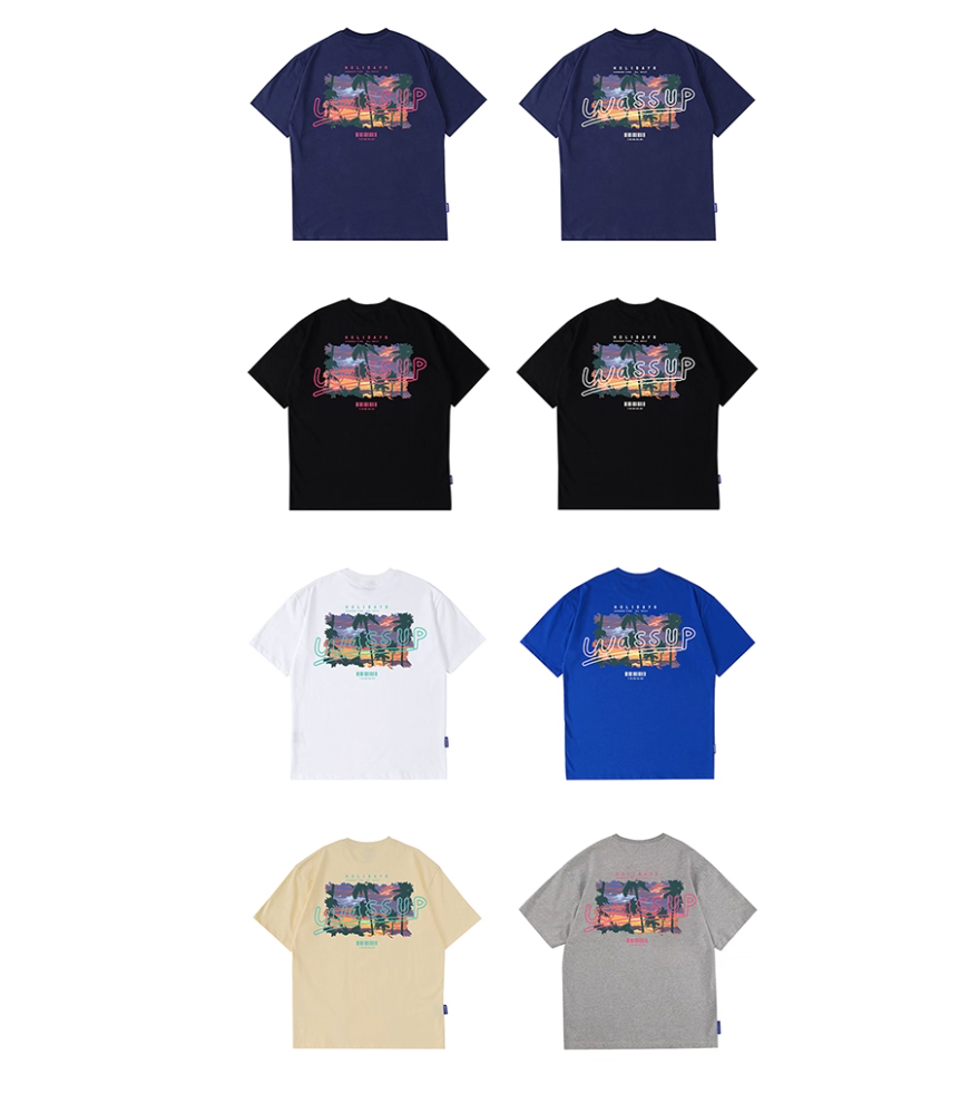 Wassup sunset color block printing short-sleeved t-shirt for men