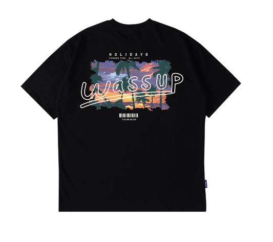 Wassup sunset color block printing short-sleeved t-shirt for men