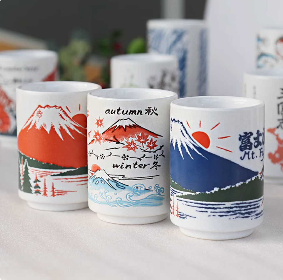 Japanese Sushi Yunomi Chawan Tea Cup Sunrise Mt. Fuji