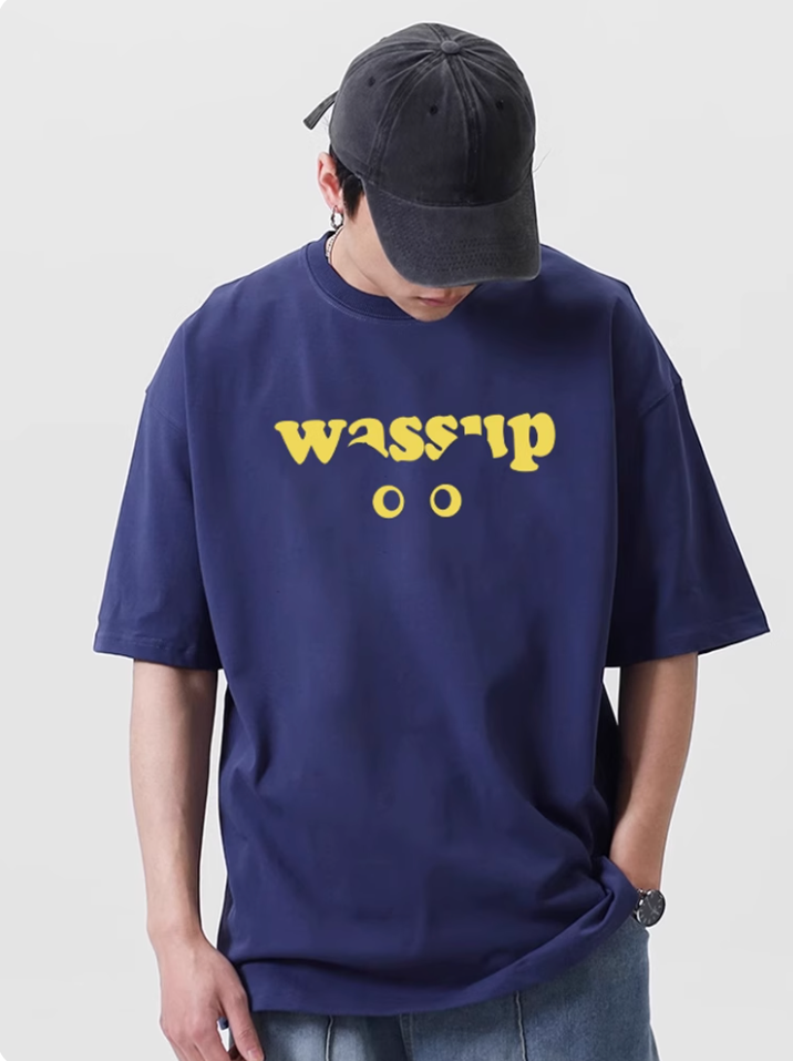 Wassup funny cat eye t-shirt summerloosepure cotton Mens