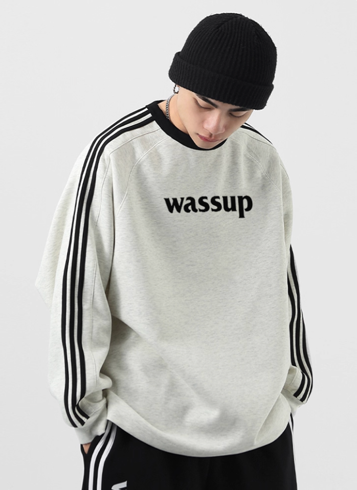 Wassup fashionable brand three stripes letter long sleeves sweat shirt men