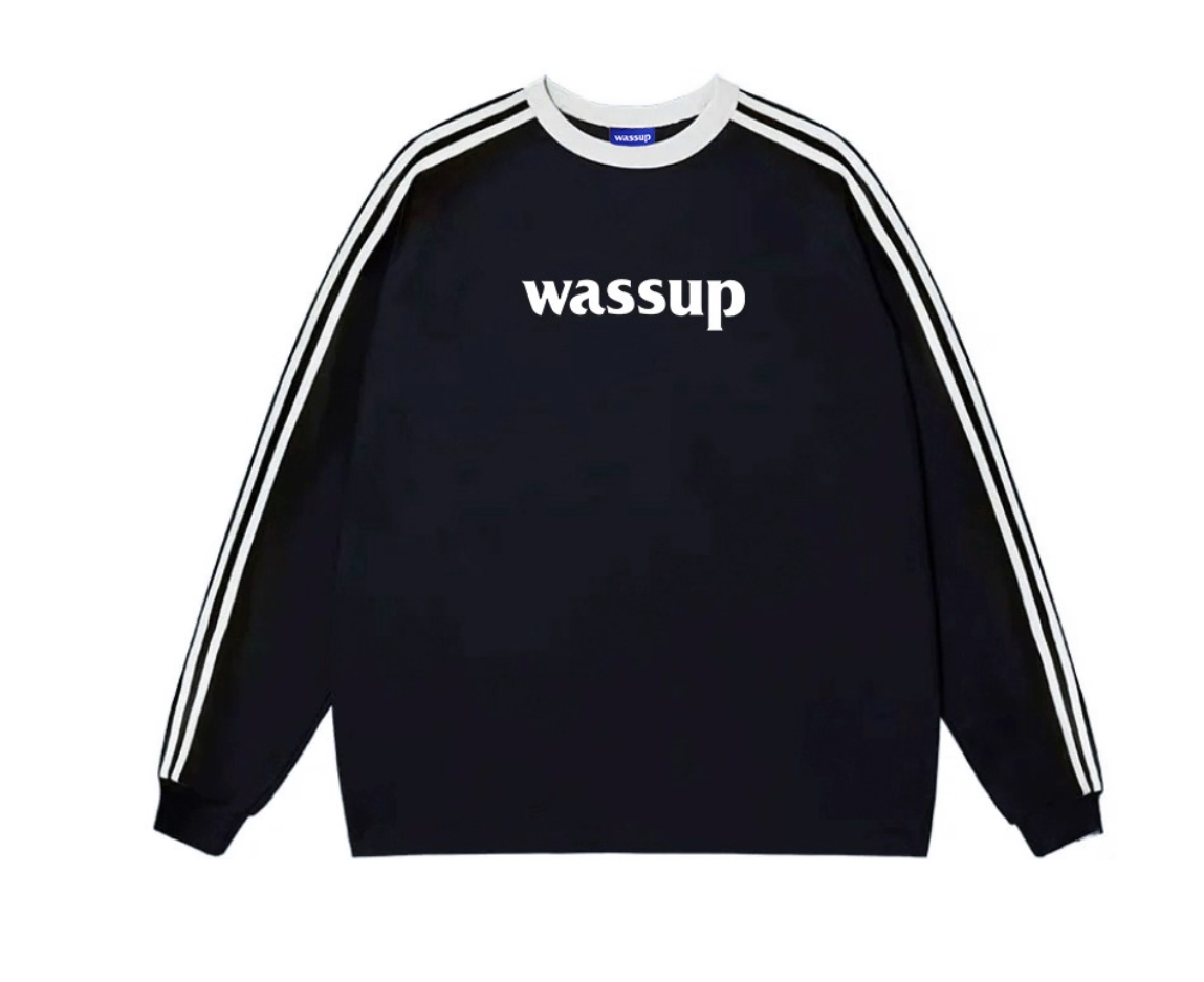 Wassup fashionable brand three stripes letter long sleeves sweat shirt men