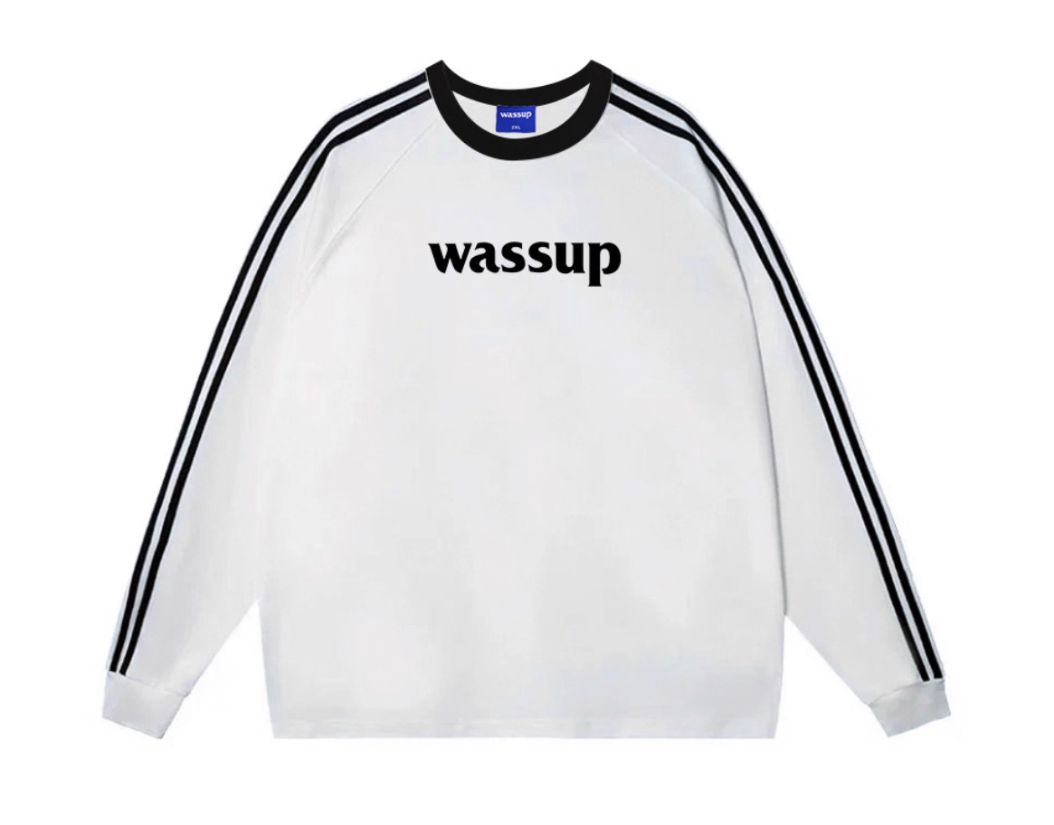 Wassup fashionable brand three stripes letter long sleeves sweat shirt men