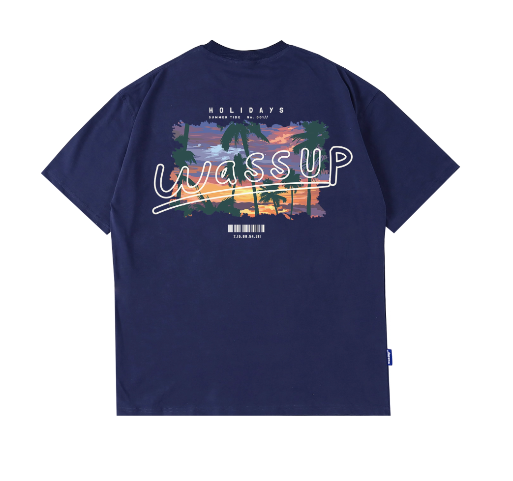 Wassup sunset color block printing short-sleeved t-shirt for men