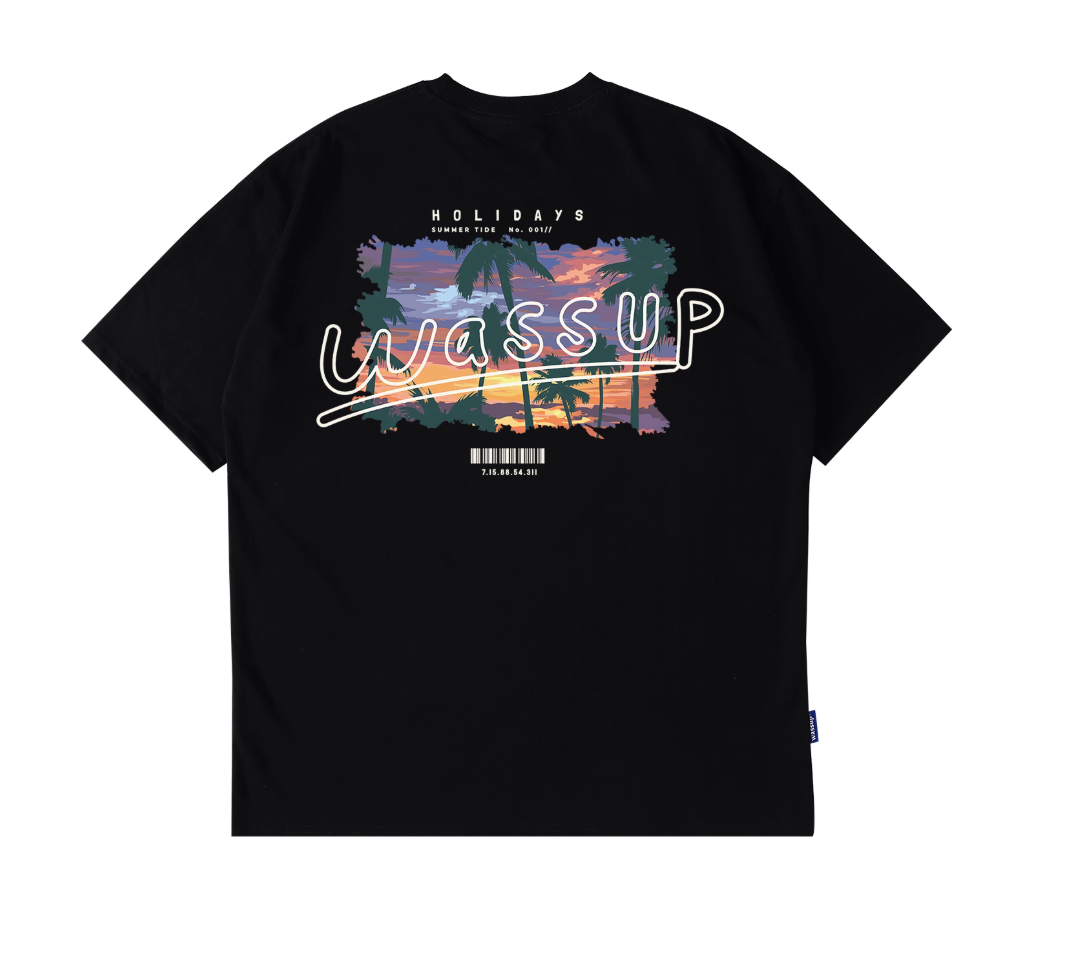 Wassup sunset color block printing short-sleeved t-shirt for men