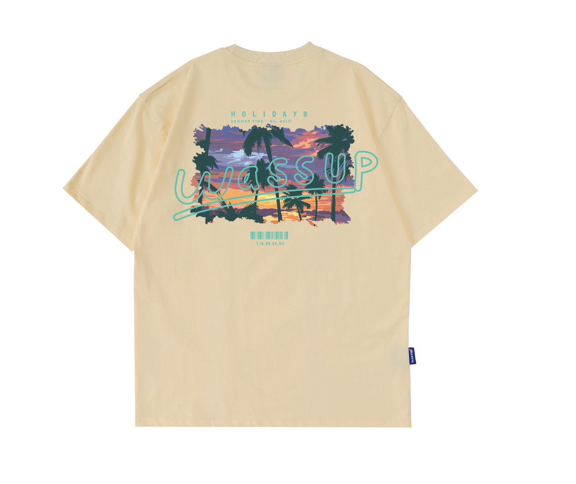 Wassup sunset color block printing short-sleeved t-shirt for men